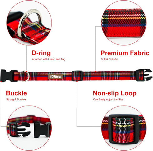Christmas Plaid Dog Collar, Cute Adjustable Red Collar for Boy and Girl Dogs, Dog Collar with Strong Plastic Buckle - for Small Medium Large Pets,...