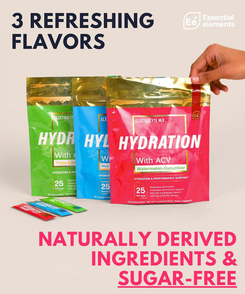 Essential Elements Hydration Packets - Variety Pack - Sugar Free Electrolytes Powder Packets - 15 Stick Packs of Electrolytes Powder No Sugar - Hy...