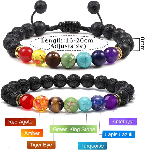WAINIS 2-14 Pcs Men Women 8mm Lava Rock 7 Chakra Aromatherapy Essential Oil Diffuser Bracelet Elastic Natural Stone Yoga Beads Bracelet 14 TC...