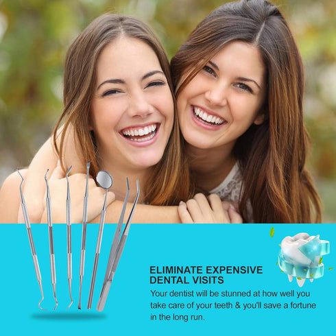 Dental Tools, 6-Pack Stainless Steel Teeth Cleaning Kit - Dental Scraper, Pick, Mouth Mirror, Tweezer for Dentist, Personal, Pets - Tartar & Plaqu...
