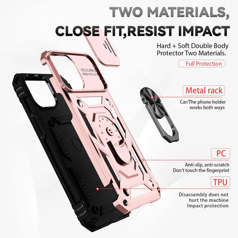 iPhone 12 Pro Max Case with Camera Cover & Kickstand, Slide Lens Protection + 360° Rotate Ring Stand, Impact-Resistant, Shockproof, Protective Bum...