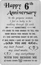 TANWIH 6th Anniversary Card for Wife - 6 Years Down Forever to Go - 6 Year Iron Wedding Anniversary Card Gifts for Her Women, Engraved Metal Walle...