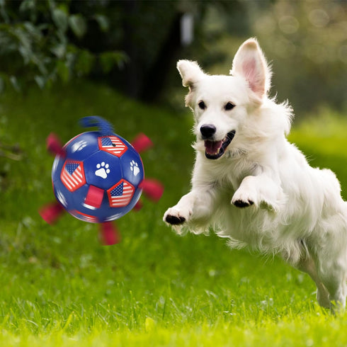 Dog Soccer Ball with Straps 4th of July Dog Toy Dog Interactive Ball Toy for Tug of War Independence Day Dog Tug Ball Toy with American Flag Patte...