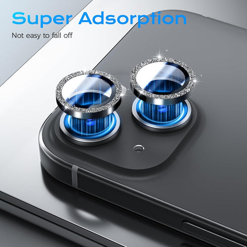 for iPhone 15 Camera Lens Protector Bling and 3 Pack Screen Protector, Tempered Glass Camera Cover, Anti-Scratch Anti-Drop Protection Glitter Came...