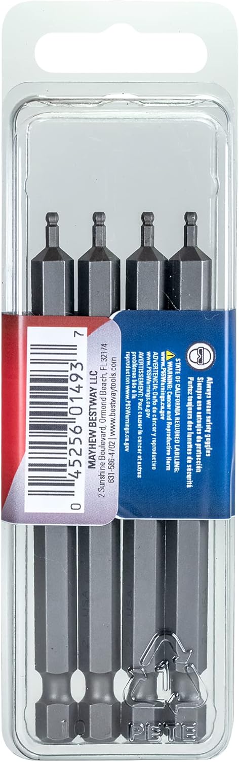 Mayhew Tools 19525-4 USA Metric Ball Hex Power Bit, 2mm x 3.5", 4-Pack...
