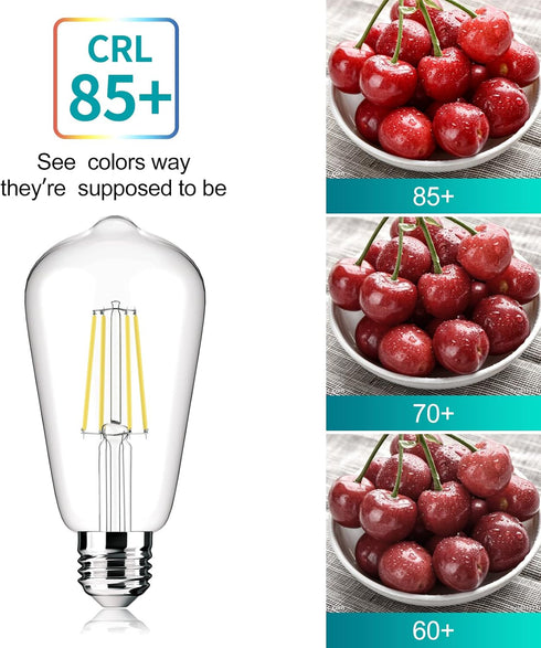 ST64 Edison LED Bulb 6W Equivalent 60W High Brightness Daylight White 4000K 700 Lumens E26 Base 85+ CRI Non-Dimmable Clear Glass 6 Packs...