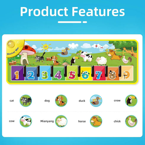 Baby Piano Mat with 26 Music Sounds - A Musical Keyboard Floor Playmat, 40" Electronic Music Animal Touch Play Blanket, Funny Xmas Gift Toy for 1 ...