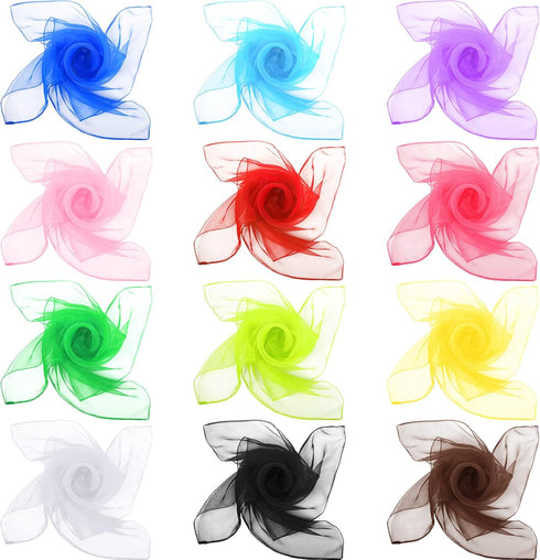 Haysandy 12 Pcs 50s Retro Chiffon Sheer Square Neck Head Scarf for Women Handkerchief Lightweight Satin Ribbon Scarf Hemmed Sheer Neck Scarf Juggl...