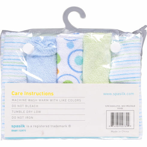 Spasilk Washcloth Wipes Set for Newborn Boys and Girls, Soft Terry Washcloth Set, Pack of 10, Blue Circles...