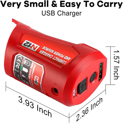 M12 Power Source Replacement for Milwaukee 12V Battery with with 2.1A Wall Plug, USB Port & DC 12V Outlet Portable Heated Jacket Battery Adapter f...