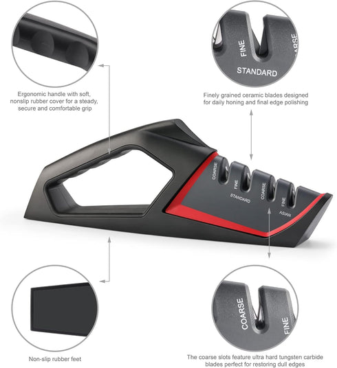 Cangshan SHARK Series 1026818 4-Stage Knife Sharpener, Red...