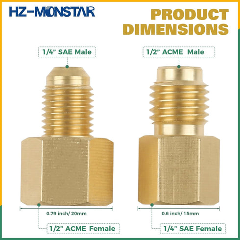 R410A R134A Adapters Mini Split Adapter Fitting Kit 5/16" SAE 1/4" SAE Flare, 1/2 Acme 1/4" SAE Female to Male Brass Fitting Kit with Valve Core R...