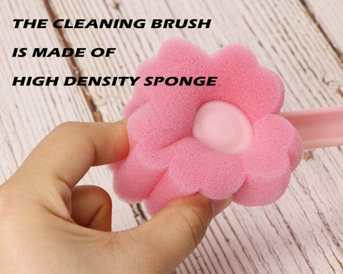 5Pcs Pink Sponge Bottle Brush 17cm Long Handle Flower Shaped Cleaning Brushes for Reusable Water Bottles Containers Glasses...