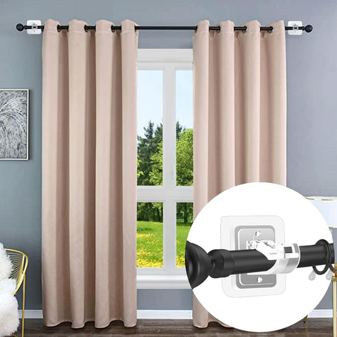 2PCS No Drill Curtain Rod Brackets No Drilling Self Adhesive Curtain Rod Holder Hooks Nail Free Adjustable Curtain Rod Hooks Curtain Hangers for B...