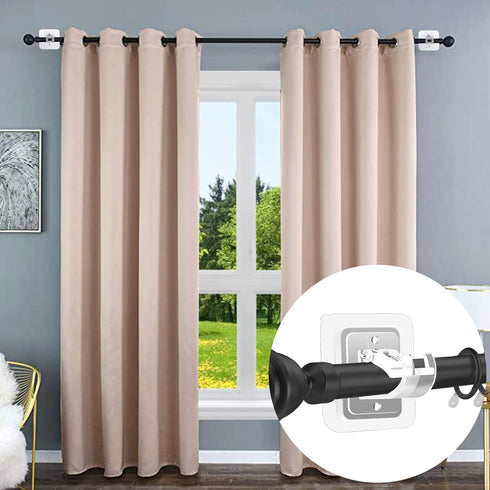10PCS Curtain Rods No Drilling,Bracket No Drill Curtain Rod Brackets Self Adhesive Curtain Rod Holders Nail Free Adjustable Curtain Rod Hooks Curt...