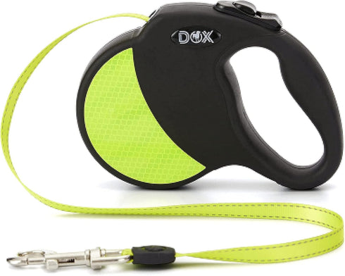 DDOXX Retractable Dog Leash - Strong Reflective Nylon Strips with Break & Lock System - S (Black/Yellow Reflective)...