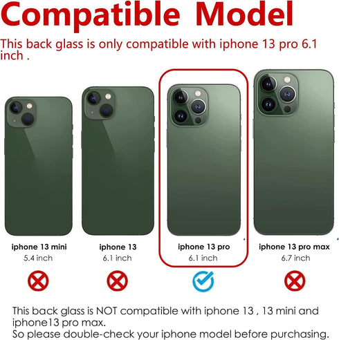 Rear Back Glass Replacement for iphone 13 pro 6.1 inch All Carriers with Professional Repair Tool Kits (Alpine Green)...