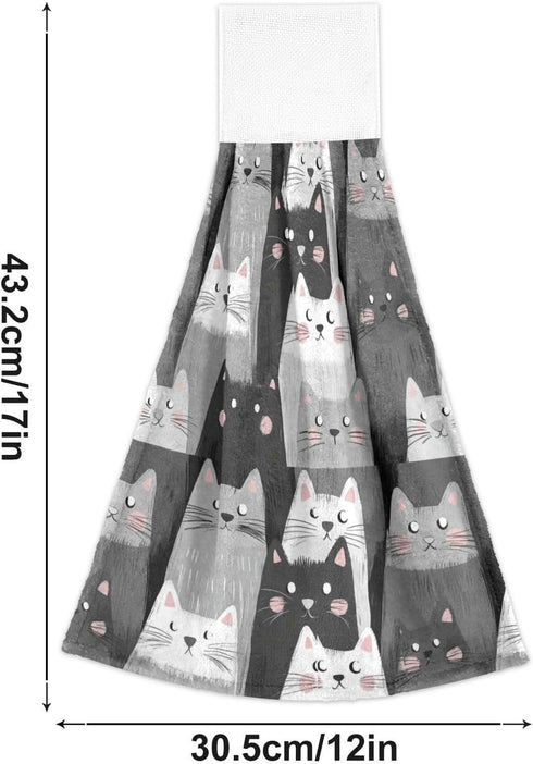 Boccsty Cats Kitten Pattern Hanging Kitchen Towels 2 Pieces Funny Gray Kitty Animal Dish Cloth Tie Towels Hand Towel Tea Bar Towels for Bathroom F...