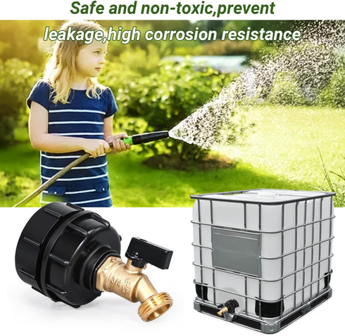 IBC Tote Adapter, 275-330 Gallon ibc tote fittings 2.36" Fine Thread Tote Valve Lead-Free Brass Hose Faucet Valve Tool with Ball Valve for Garden ...