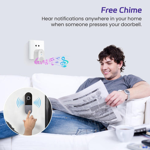 Smart Video Doorbell Included Ring Chime, Wide-Angle Lens, Battery Powered, Human Detection, 2 Way Audio, Night Vision, 1080P Security Camera Wire...
