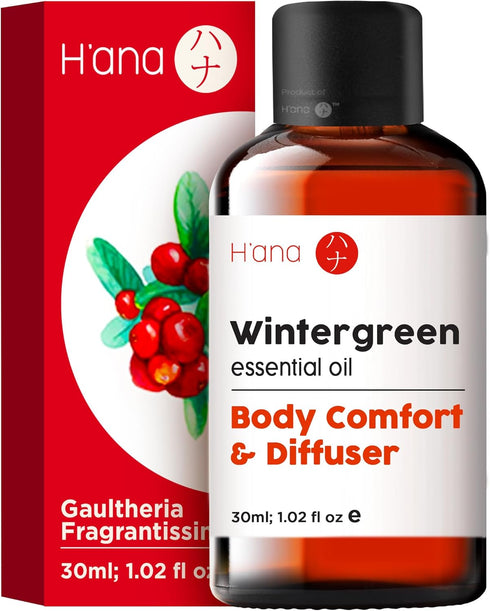 H’ana Wintergreen Essential Oil - 100% Pure and Natural Wintergreen Oil for Body, Aromatherapy, Diffuser - with a Refreshing Crisp and Woodsy Scen...