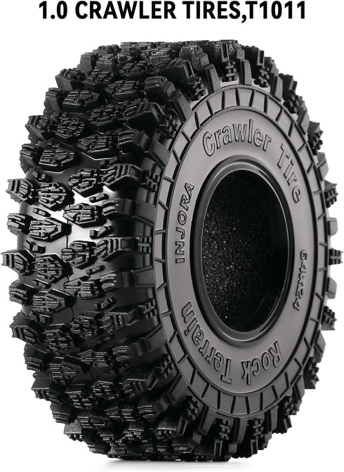 INJORA 1.0 Tires - S5 Rock Terrain Crawler Tires for TRX4M SCX24 AX24 FCX24 Upgrade Parts,64 * 24mm,T1011...