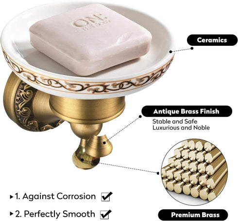 Leyden Shower Soap Dish, Antique Brass Dish Soap Holder Luxury Art Engraved Wall Mount Bathroom Hardware...