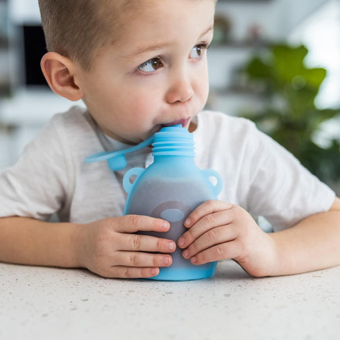 Reusable Baby Food Pouches – 5oz Leakproof Squeezy Self Feeding Toddler Sippy Cup with Straw – Freezable Silicone Breast Milk Storage Feeder Bottl...