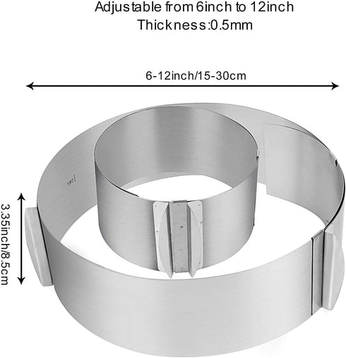 2 PCS 6 to 12 Inch Adjustable Stainless Steel Cake Mold Ring Set, Round Cake Mould Cake Mousse Ring Circle Mold DIY Pastry Cooking Supplies for Ba...