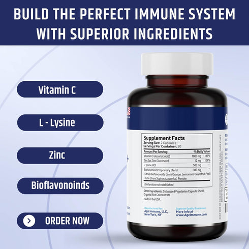 Vitamin C 1000mg Complex with L-Lysine 500mg, Zinc 12mg, Bioflavonoids 300mg. Doctor Formulated Magnesium Stearate Free Supplements for Healthy Im...