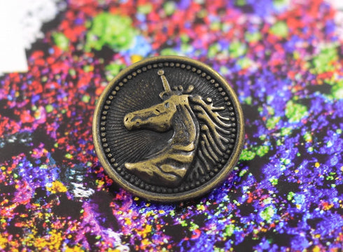 Bezelry 12 Pieces Rays and Unicorn Metal Shank Buttons. 20mm (3/4 inch) (Antique Brass)...