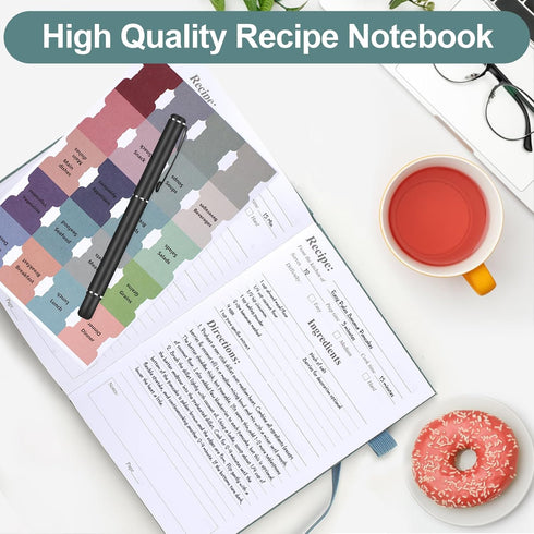 PECULA Recipe Book, 5.5 x 8.4in Recipe Book to Write in Your Own Recipes, Blank Recipe Book with Waterproof Cover Book, Recipe Notebook Green...