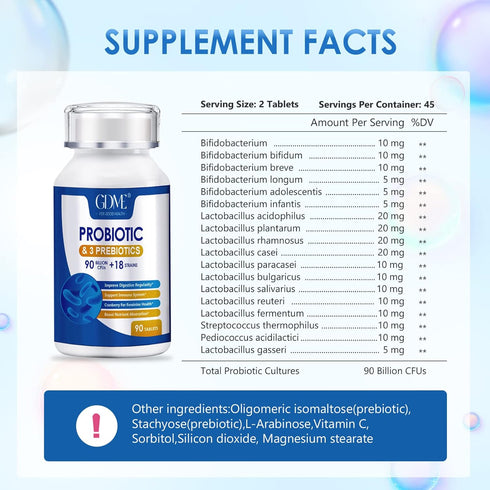 Probiotics 90 Billion CFU 18 Strains, Contains 3 Prebiotics, for Men & Women, Once Daily Probiotic Dietary Supplement, Boosts Digestive and Immune...