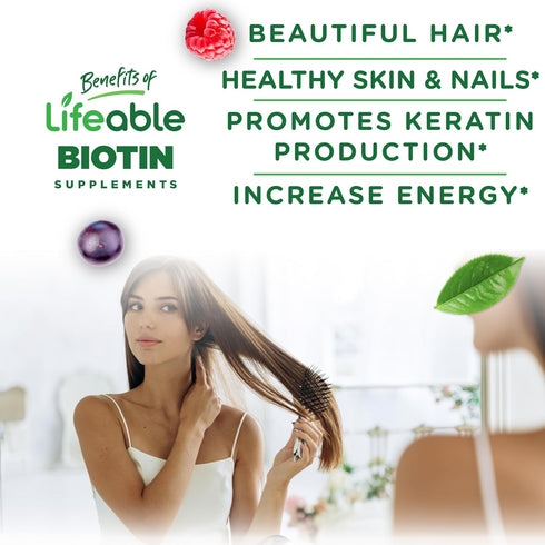 Lifeable Biotin Gummies | 10,000mcg | Great Tasting Hair Skin and Nails Gummies | GMO-Free Vegan Biotin Supplement | Hair Skin and Nails Vitamins ...