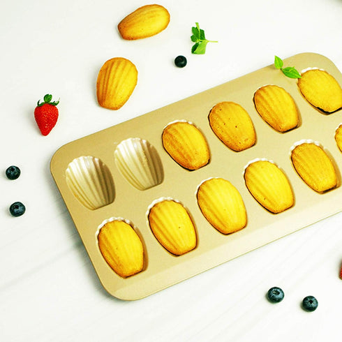 Nonstick Madeleine Pan 12-cup Heavy Duty Shell Shape Baking Cake Mold Tray (Golden)...