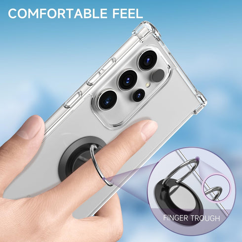 for Galaxy S24 Ultra Case Clear with 360 Rotation Metal Ring Holder Stand, Support Magnetic Car Phone Mount Soft TPU Bumper PC Hard Protective Pho...