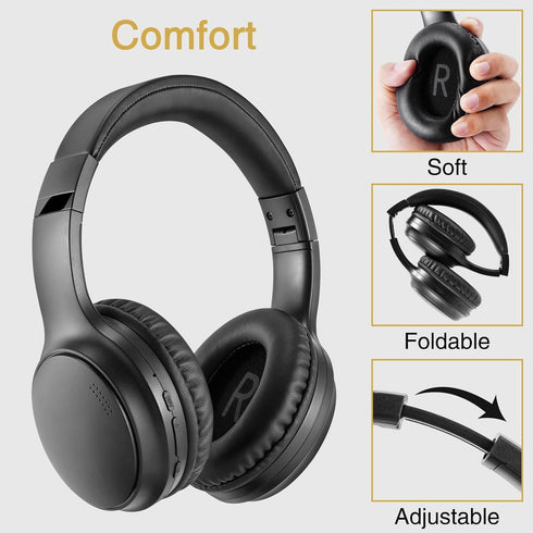 A10 Noise Cancelling Headphones Wireless, Black Bluetooth Headset with Mic, Bluetooth 5.3, HiFi Stereo Sound, Deep Bass, 20+H Playtime, Lightweigh...