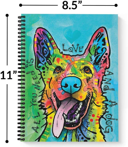 Softcover Love And A Dog Dean Russo 8.5" x 11" Spiral Notebook/Journal, 120 Wide Ruled Pages, Durable Gloss Laminated Cover, Black Wire-o Spiral. ...