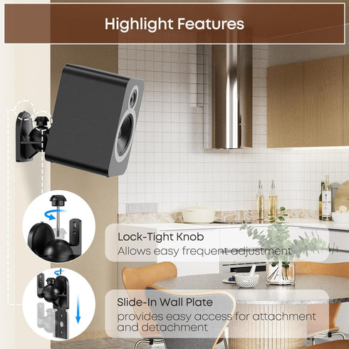 PUTORSEN Speaker Wall Mount, Black, 2 Pack, Swivel and Tilt, Holds up to 7.7 lbs...