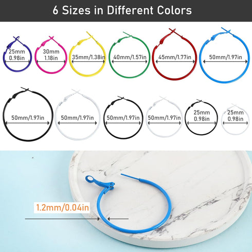 96PCS Hoop Earrings Finding, Round Hypoallergenic Earring Hoops, Multicolor Stainless Steel Open Beading Hoop, for Women's Jewelry Making, DIY Ear...