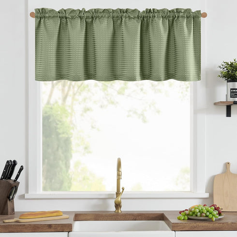 Waffle-Weave Textured Valance for Kitchen Water-Proof Window Curtains (60-inch x 18-inch, Sage, One Panel)...