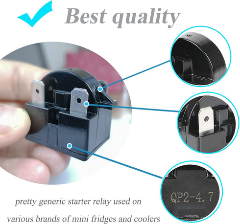 Reyhoar Replacement Part 3 Pin QP2-4.7/ QP2-4R7 4.7 Ohm Refrigerator PTC Start/Starter Relay - Compatible with Whirlpool, Frgidaire, Kenmore and Most Mini Fridges and Coolers (2 Pcs)