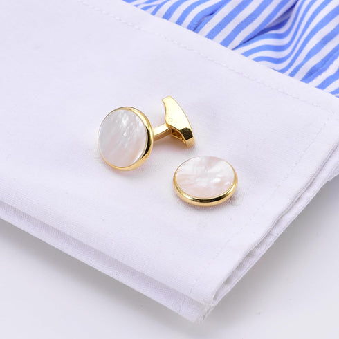 Silver / 14K Gold Plated Natural Mother of Pearl Cufflinks for Men Women Classic Round Men's Cufflinks Jewelry for Wedding Party Anniversary Busin...