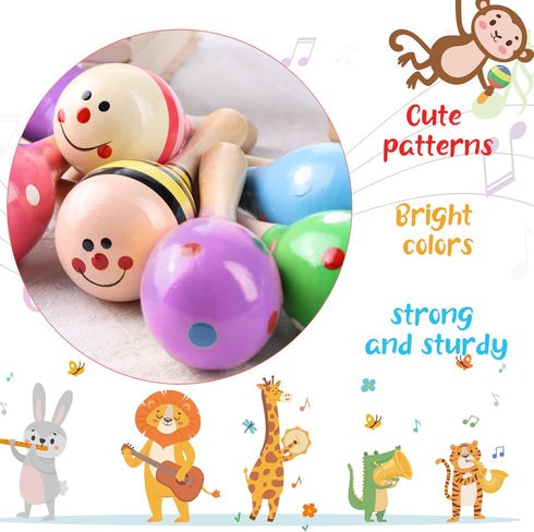 MCPINKY 10PCS Toddler Maracas Toys, Mini Wooden Maracas for Kids Musical Instruments Wooden Shakers Baby Musical Toys Infant Learning Maracas Toys...
