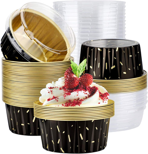 EUSOAR Muffin Liners, 50pcs 5oz Disposable Ramekins, Aluminum Foil Muffin Cupcake Liners Cups with Lids, Disposable Aluminum Foil Cupcake Baking C...