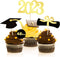 48 PCS Graduation Cupcake Toppers - 2023 Graduation Decoration, Glitter Class of 2023 Food Appetizer Picks, Graduation Theme Party Supplies Gold M...