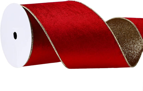 10 Yards Velvet Wired Ribbon 4 Inch Metallic Crushed Velvet Christmas Ribbon for Wrapping Christmas Tree DIY Crafts, Wreath Decoration, Bow Making...