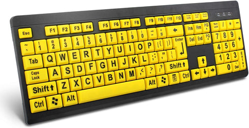 Large Print Computer Keyboard, Wired USB High Contrast Keyboard with Oversized Print Letters for Visually Impaired Low Vision Individuals (Yellow+...
