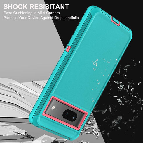 for Google Pixel 7 Case, Military Grade 3 in 1 Heavy Duty Shockproof/Drop Proof/Dust Proof Case with 2Pcs Tempered Glass Screen Protector (Aqua Bl...