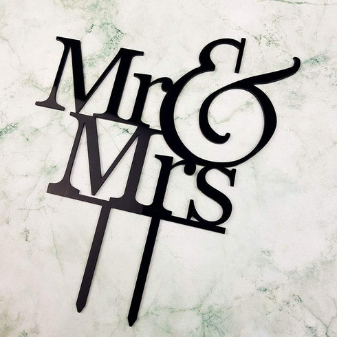 Mr and Mrs Cake Topper, Bride And Groom Sign Wedding Engagement Cake Toppers Decorations (Black Acrylic)...